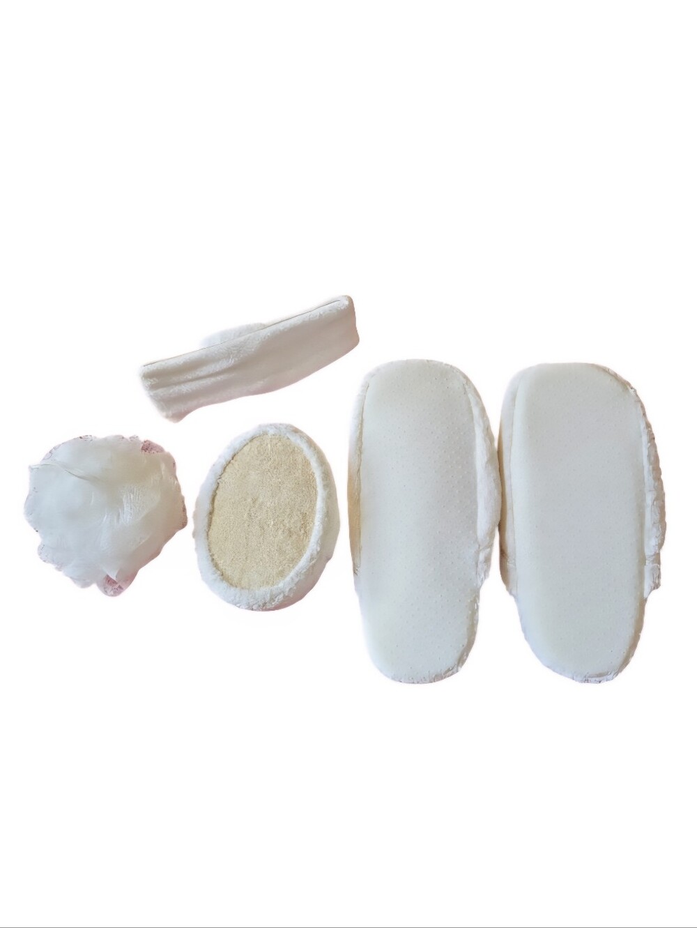 Terry Cloth Bath & Body Set with Slippers, Headband, Loofah Sponge & Pouf NWOT - Picture 2 of 2